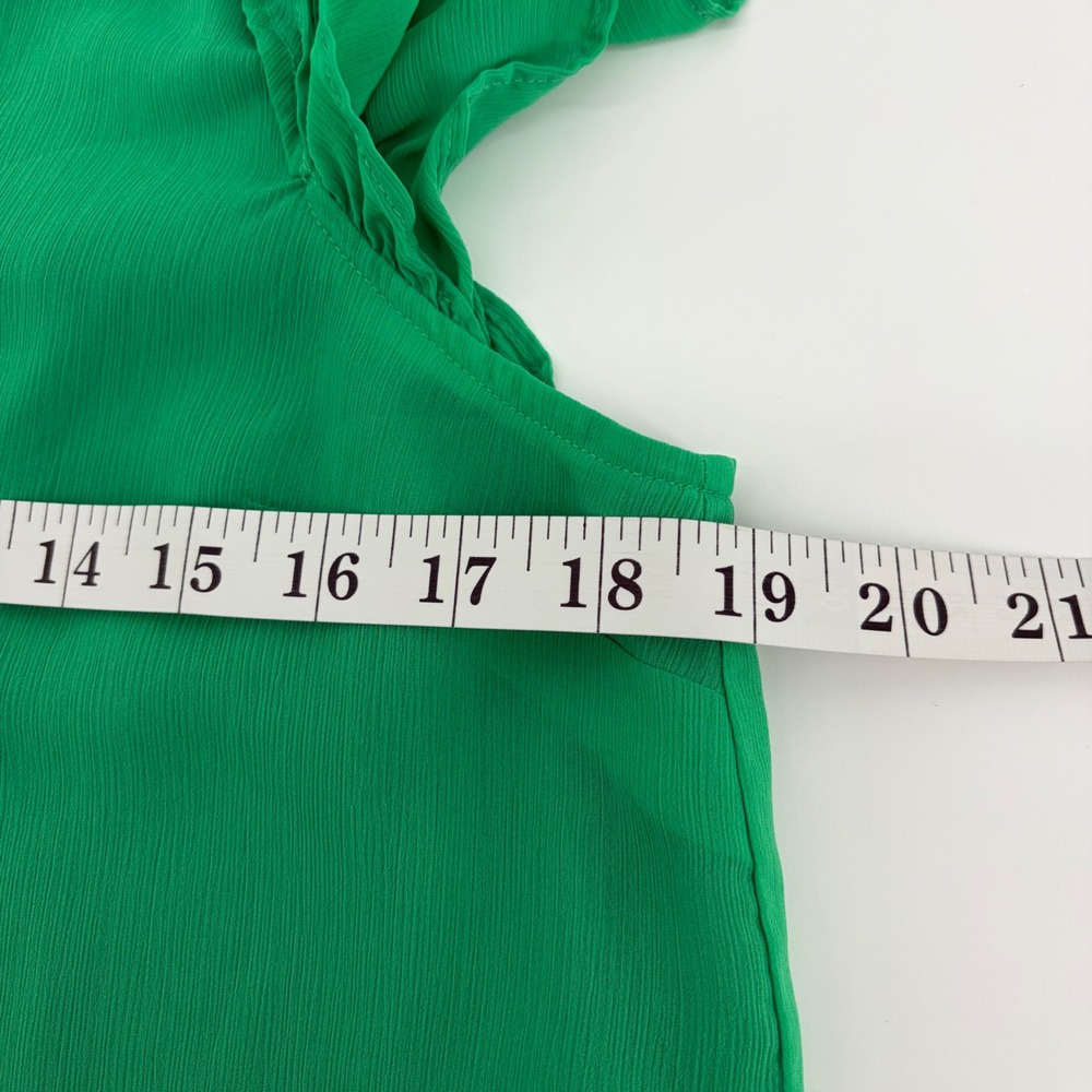 J.Crew Womens S Green Blouse Ruffle Flutter Sleeve Tie Neck Chiffon Top - Picture 5 of 6